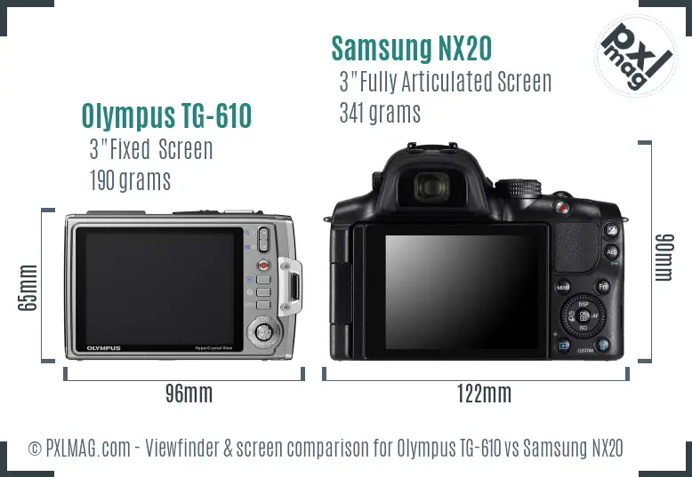 Olympus TG-610 vs Samsung NX20 Screen and Viewfinder comparison