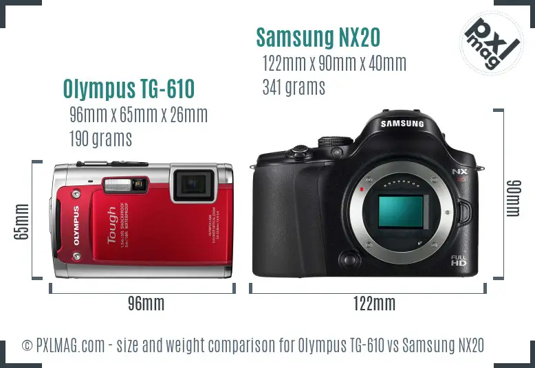 Olympus TG-610 vs Samsung NX20 size comparison