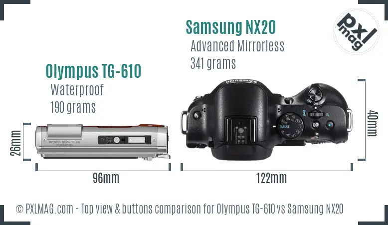 Olympus TG-610 vs Samsung NX20 top view buttons comparison