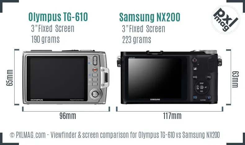 Olympus TG-610 vs Samsung NX200 Screen and Viewfinder comparison