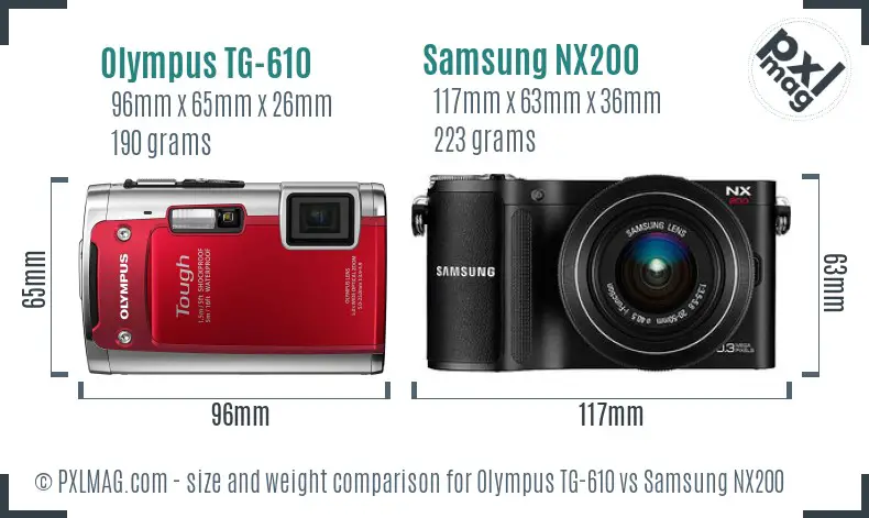 Olympus TG-610 vs Samsung NX200 size comparison