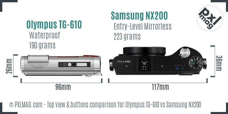 Olympus TG-610 vs Samsung NX200 top view buttons comparison