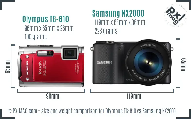 Olympus TG-610 vs Samsung NX2000 size comparison