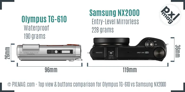 Olympus TG-610 vs Samsung NX2000 top view buttons comparison