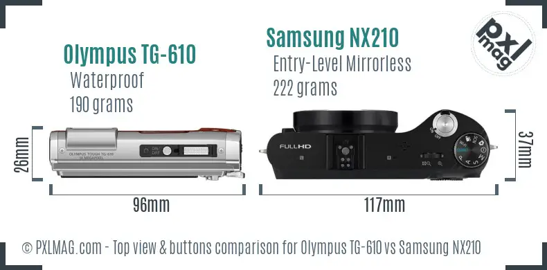 Olympus TG-610 vs Samsung NX210 top view buttons comparison Olympus TG-610 vs Samsung NX210 top view buttons comparison