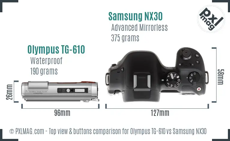 Olympus TG-610 vs Samsung NX30 top view buttons comparison