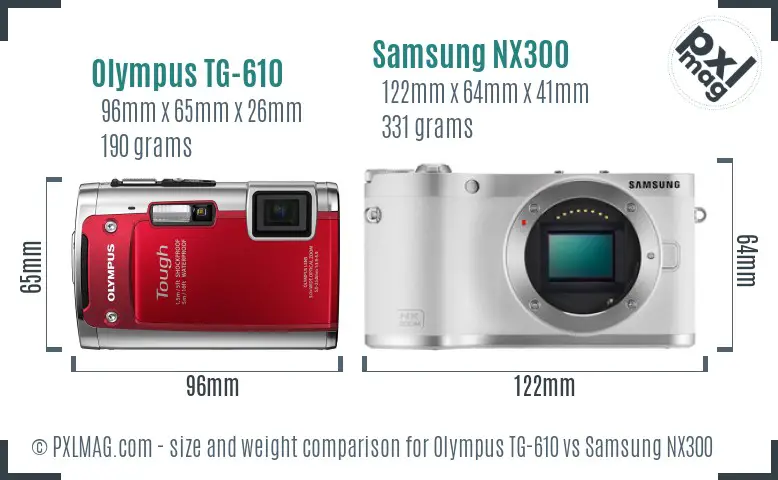 Olympus TG-610 vs Samsung NX300 size comparison Olympus TG-610 vs Samsung NX300 size comparison