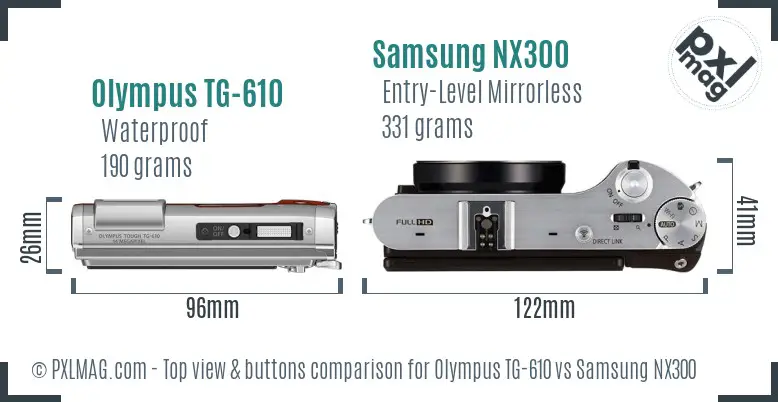 Olympus TG-610 vs Samsung NX300 top view buttons comparison Olympus TG-610 vs Samsung NX300 top view buttons comparison