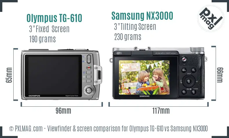 Olympus TG-610 vs Samsung NX3000 Screen and Viewfinder comparison