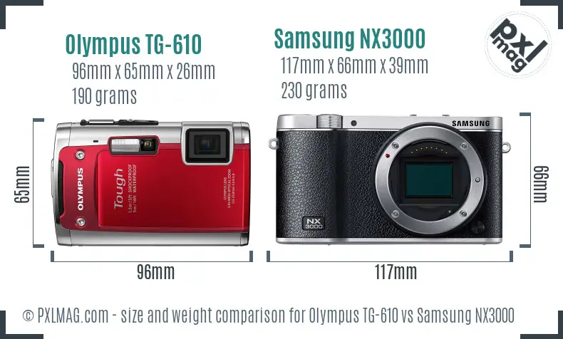 Olympus TG-610 vs Samsung NX3000 size comparison