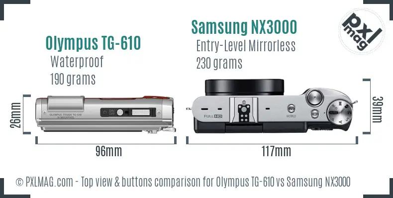 Olympus TG-610 vs Samsung NX3000 top view buttons comparison