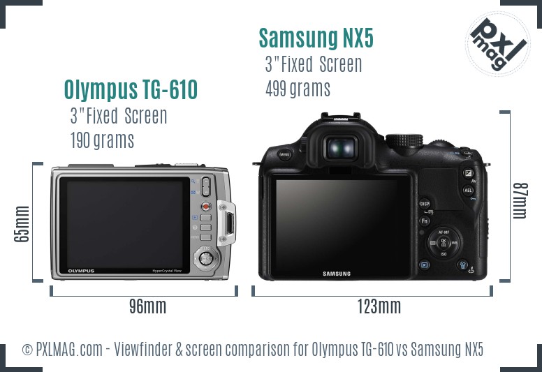 Olympus TG-610 vs Samsung NX5 Screen and Viewfinder comparison