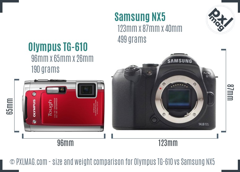 Olympus TG-610 vs Samsung NX5 size comparison
