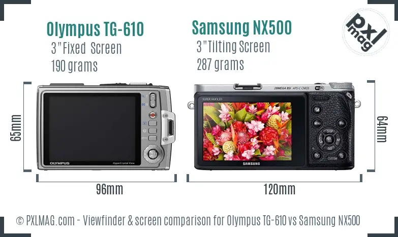 Olympus TG-610 vs Samsung NX500 Screen and Viewfinder comparison