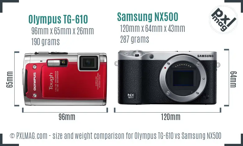 Olympus TG-610 vs Samsung NX500 size comparison