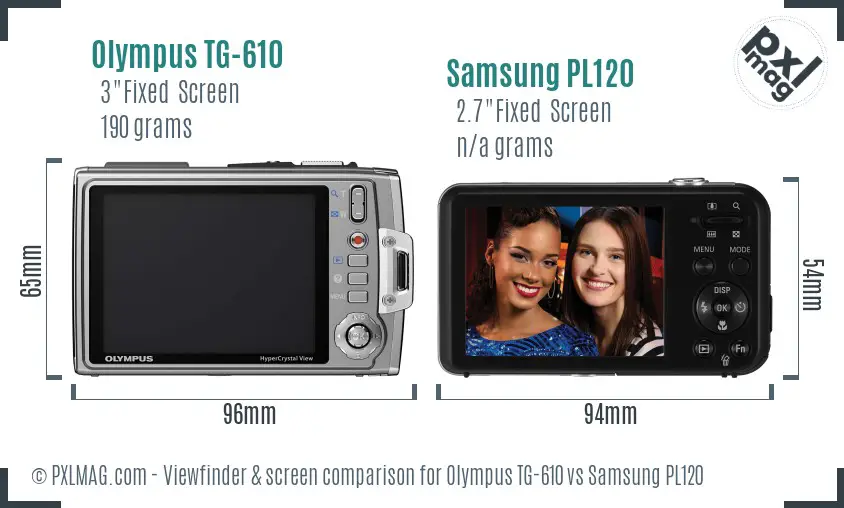 Olympus TG-610 vs Samsung PL120 Screen and Viewfinder comparison