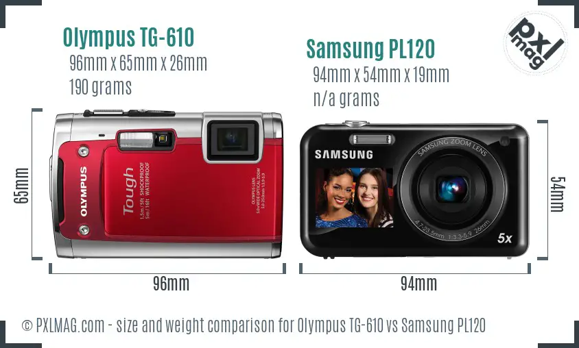 Olympus TG-610 vs Samsung PL120 size comparison