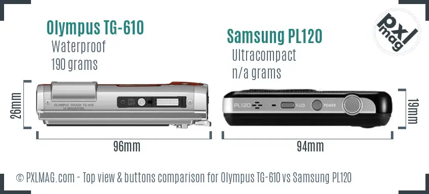 Olympus TG-610 vs Samsung PL120 top view buttons comparison