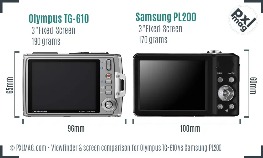 Olympus TG-610 vs Samsung PL200 Screen and Viewfinder comparison