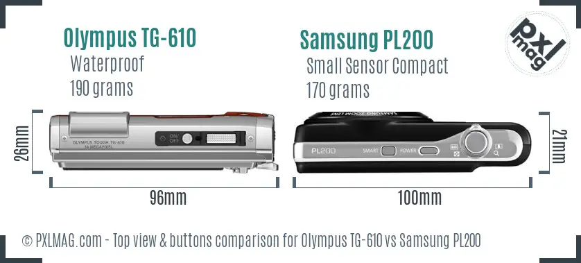 Olympus TG-610 vs Samsung PL200 top view buttons comparison