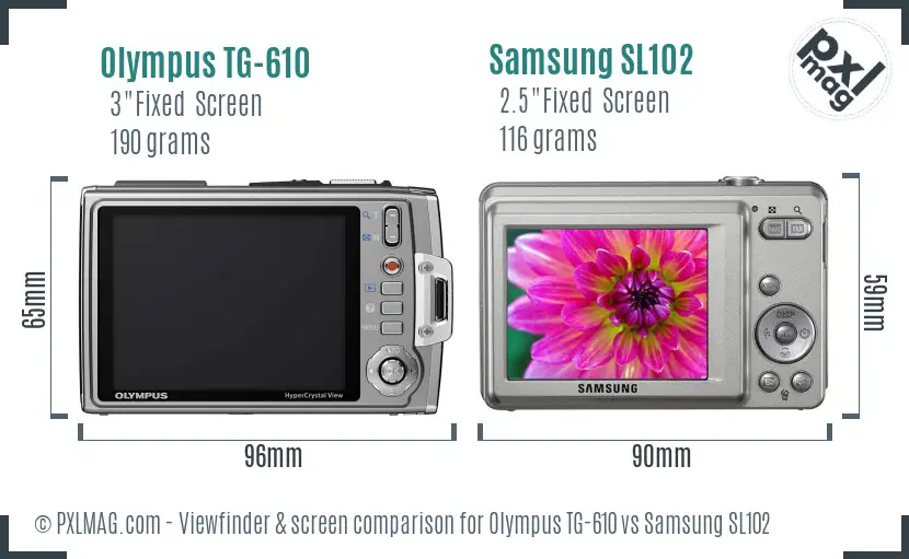 Olympus TG-610 vs Samsung SL102 Screen and Viewfinder comparison