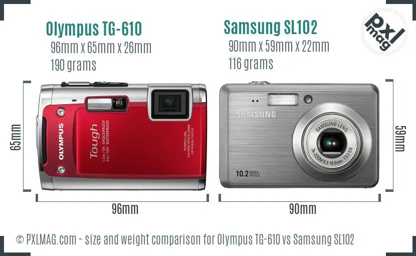 Olympus TG-610 vs Samsung SL102 size comparison