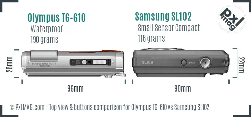 Olympus TG-610 vs Samsung SL102 top view buttons comparison