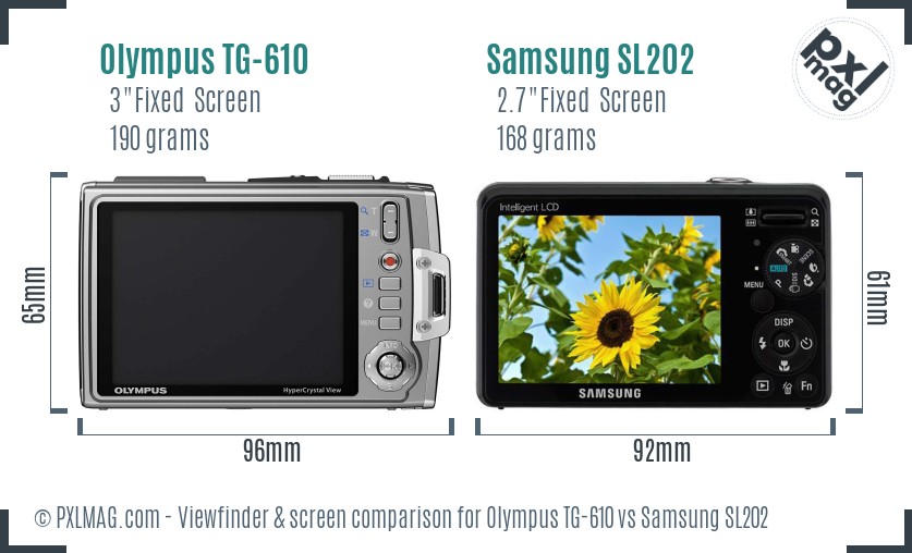 Olympus TG-610 vs Samsung SL202 Screen and Viewfinder comparison