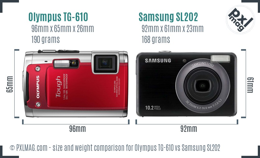 Olympus TG-610 vs Samsung SL202 size comparison Olympus TG-610 vs Samsung SL202 size comparison