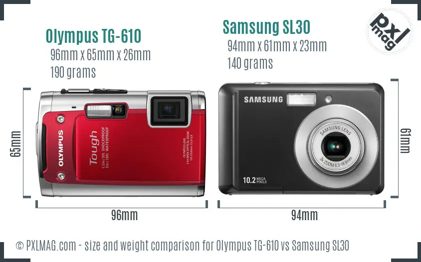 Olympus TG-610 vs Samsung SL30 size comparison