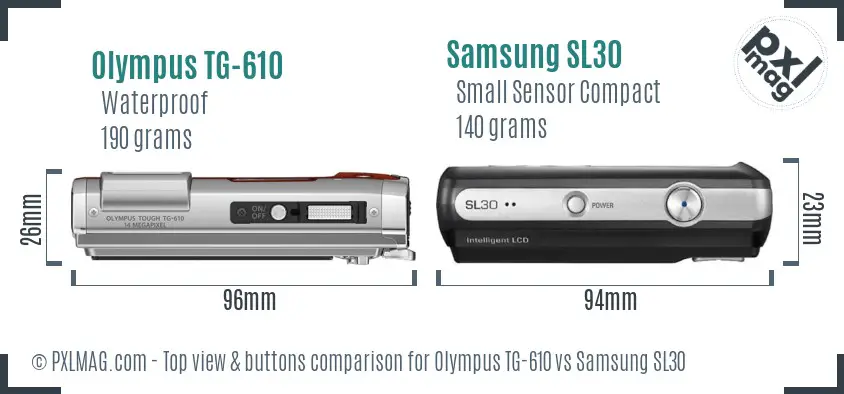 Olympus TG-610 vs Samsung SL30 top view buttons comparison