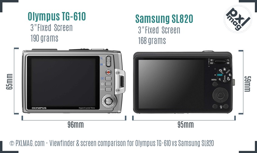 Olympus TG-610 vs Samsung SL820 Screen and Viewfinder comparison
