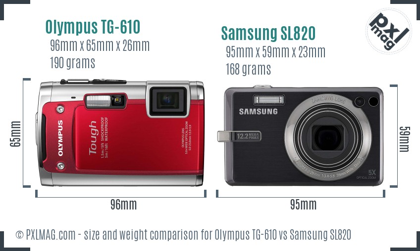 Olympus TG-610 vs Samsung SL820 size comparison