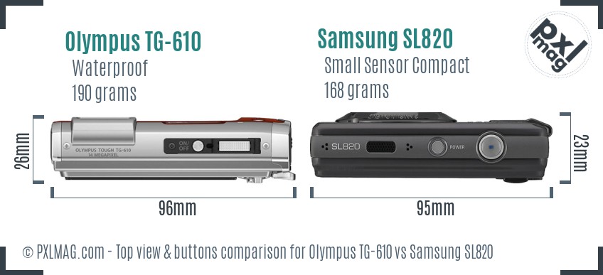 Olympus TG-610 vs Samsung SL820 top view buttons comparison