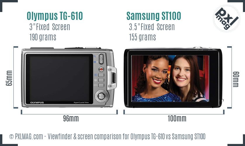 Olympus TG-610 vs Samsung ST100 Screen and Viewfinder comparison