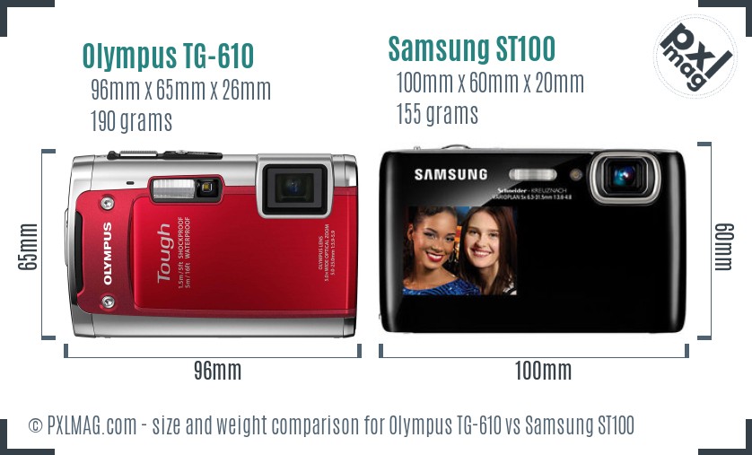Olympus TG-610 vs Samsung ST100 size comparison