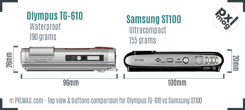 Olympus TG-610 vs Samsung ST100 top view buttons comparison