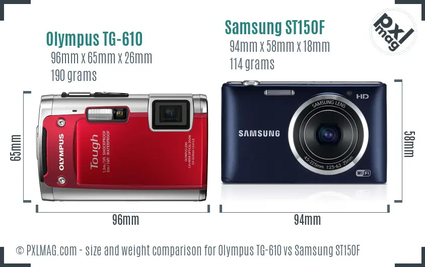 Olympus TG-610 vs Samsung ST150F size comparison Olympus TG-610 vs Samsung ST150F size comparison