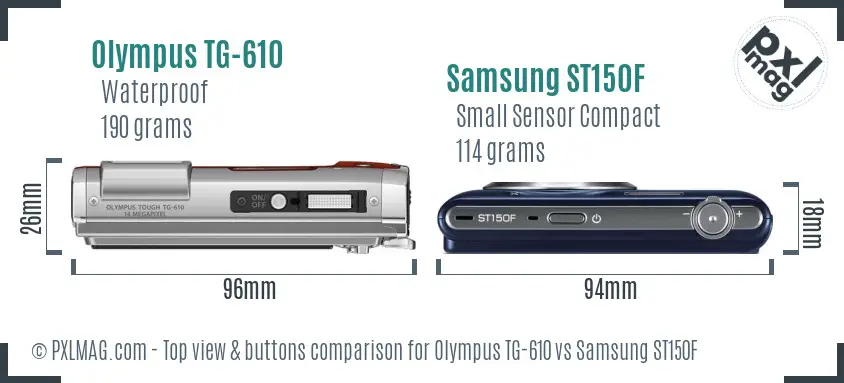 Olympus TG-610 vs Samsung ST150F top view buttons comparison Olympus TG-610 vs Samsung ST150F top view buttons comparison
