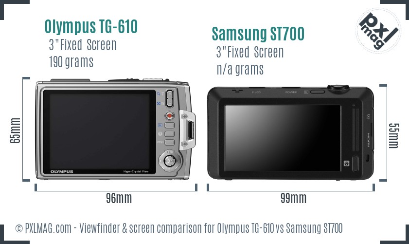 Olympus TG-610 vs Samsung ST700 Screen and Viewfinder comparison