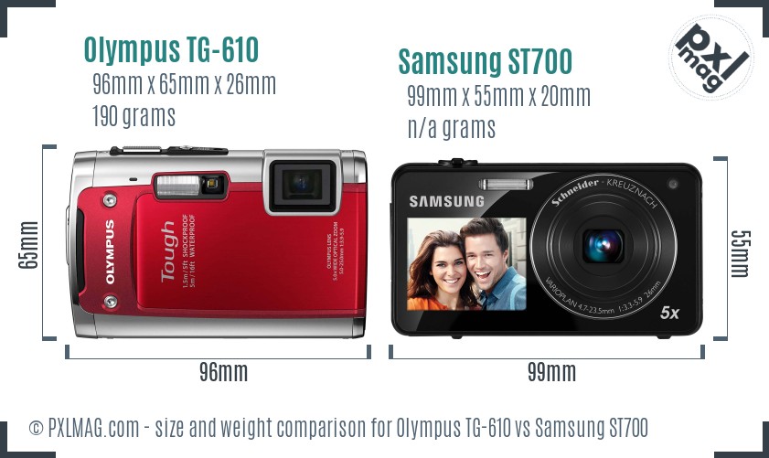 Olympus TG-610 vs Samsung ST700 size comparison Olympus TG-610 vs Samsung ST700 size comparison