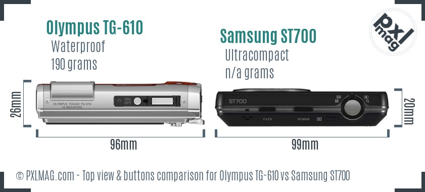 Olympus TG-610 vs Samsung ST700 top view buttons comparison