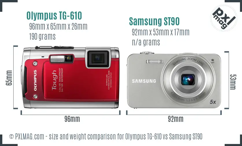 Olympus TG-610 vs Samsung ST90 size comparison Olympus TG-610 vs Samsung ST90 size comparison