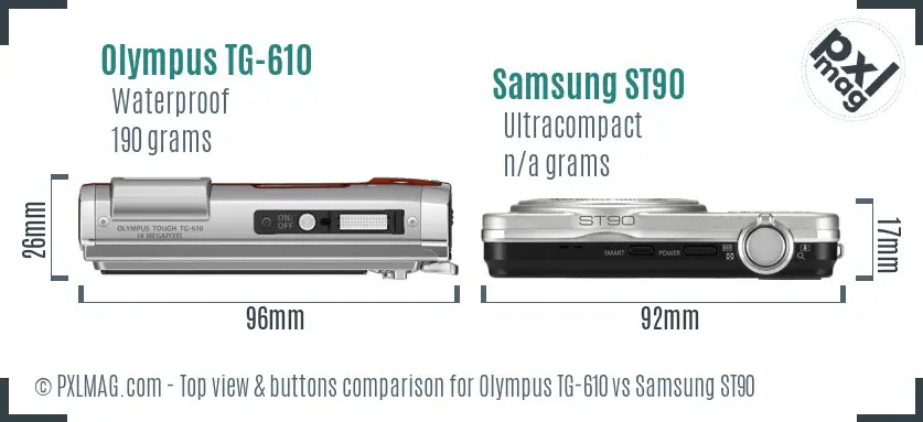 Olympus TG-610 vs Samsung ST90 top view buttons comparison Olympus TG-610 vs Samsung ST90 top view buttons comparison