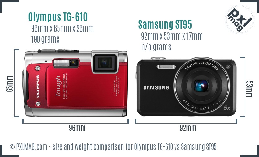 Olympus TG-610 vs Samsung ST95 size comparison