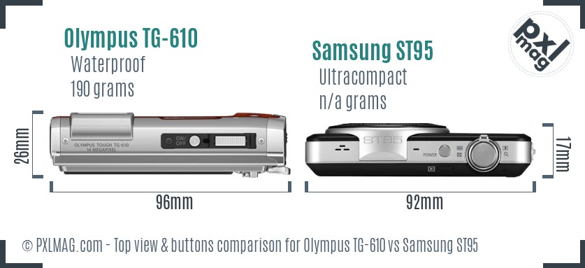 Olympus TG-610 vs Samsung ST95 top view buttons comparison