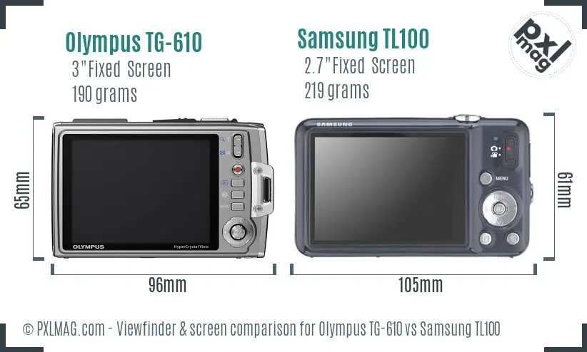 Olympus TG-610 vs Samsung TL100 Screen and Viewfinder comparison Olympus TG-610 vs Samsung TL100 Screen and Viewfinder comparison