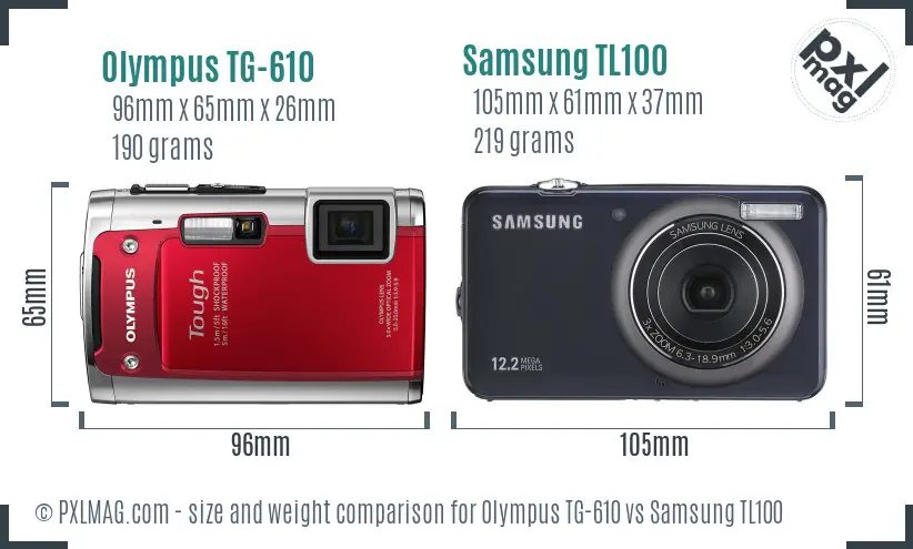 Olympus TG-610 vs Samsung TL100 size comparison Olympus TG-610 vs Samsung TL100 size comparison