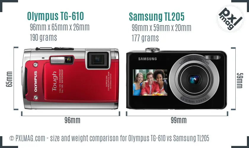 Olympus TG-610 vs Samsung TL205 size comparison Olympus TG-610 vs Samsung TL205 size comparison