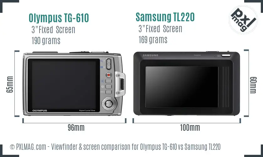 Olympus TG-610 vs Samsung TL220 Screen and Viewfinder comparison Olympus TG-610 vs Samsung TL220 Screen and Viewfinder comparison
